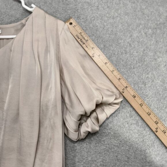 ASTR Blouse Wmns Small Champagne Blouson Bubble Hem Pleated Short Sleeve Lined - Picture 5 of 13